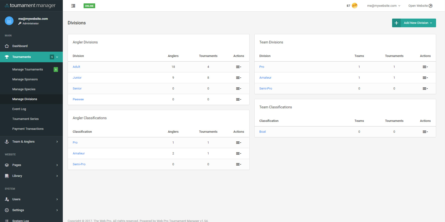 Manage Divisions